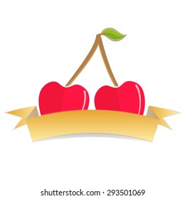 bio cherry isolated flat food icon banner ribbon logo vector business eco template vegan element