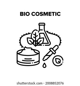 Bio Cosmetic Vector Icon Concept. Natural And Bio Cosmetic Prepared From Ecology Clean Products Ingredients, Healthy Nature Plant For Production Dermatology Herbal Essence Black Illustration