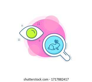 Señal de cosméticos biológicos. Icono del complejo de investigación. Icono de línea probada con animales. Símbolo de comercio justo. Banner de análisis o análisis. Signo de prueba animal. Vector