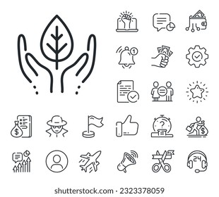 Bio cosmetics sign. Salaryman, gender equality and alert bell outline icons. Fair trade line icon. Organic tested symbol. Fair trade line sign. Spy or profile placeholder icon. Vector