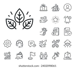 Bio cosmetics sign. Salaryman, gender equality and alert bell outline icons. Organic tested line icon. Fair trade symbol. Organic tested line sign. Spy or profile placeholder icon. Vector
