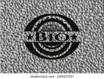 Bio dark emblem with bubbles background. Vector Illustration. Detailed.