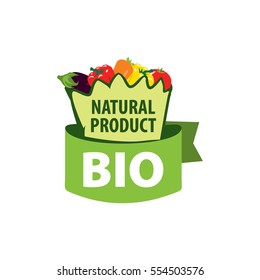 Bio design vector logo on a white background, vegetables in the package
