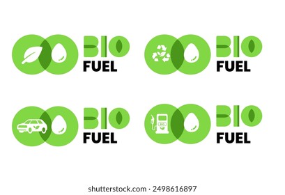 Bio diesel biofuel zero emmisions, renewable energy fuel technology for cars, vehicles, with a variety of fuel station icons, natural leaves, for the sustainability of nature
