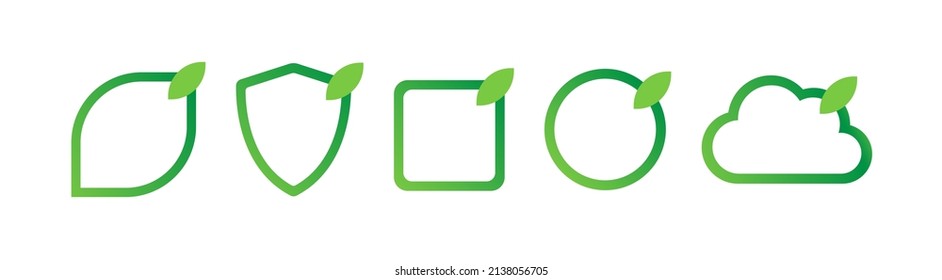 Bio Eco friendly green label emblem set. Green ecology signs for natural, organic, recycling, gluten free, environment, eco friendly symbols, badges, certificates design. Empty frames for your design.