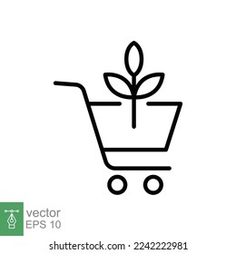 Bio, eco shop icon. Simple outline style. Plant seeds seedling trolley cart shopping, green leaf, nature concept. Thin line vector illustration isolated on white background. EPS 10.
