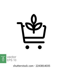 Bio, eco shop icon. Simple outline style. Plant seeds seedling trolley cart shopping, green leaf, nature concept. Thin line vector illustration isolated on white background. EPS 10.