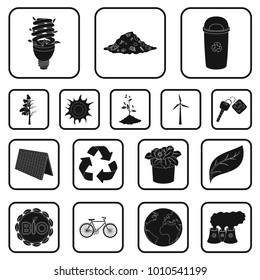 Bio and ecology black icons in set collection for design. An ecologically pure product vector symbol stock web illustration.