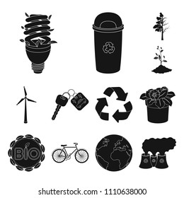 Bio and ecology black icons in set collection for design. An ecologically pure product vector symbol stock web illustration.