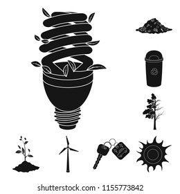 Bio and ecology black icons in set collection for design. An ecologically pure product vector symbol stock web illustration.