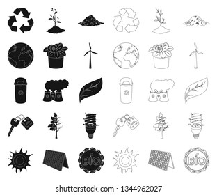 Bio and ecology black,outline icons in set collection for design. An ecologically pure product vector symbol stock web illustration.