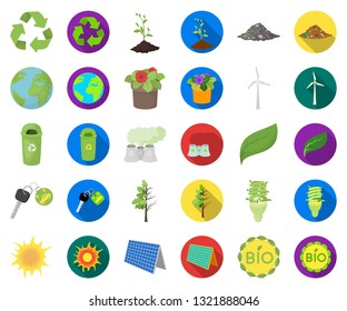 Bio and ecology cartoon,flat icons in set collection for design. An ecologically pure product vector symbol stock web illustration.