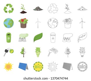 Bio and ecology cartoon,outline icons in set collection for design. An ecologically pure product vector symbol stock web illustration.