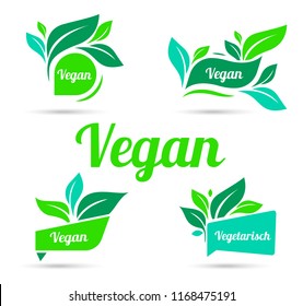 Bio, Ecology, Organic logos and icons, labels, tags. Vector elements for labels, logos, badges, stickers or icons. Vegan menu. Vegan Button und Vegetarisch Banner Set.Stickers for food products.