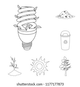 Bio and ecology outline icons in set collection for design. An ecologically pure product vector symbol stock web illustration.