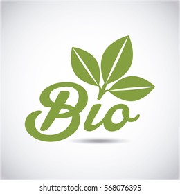 bio emblem with leaves icon over white background. colorful design. vector illustration