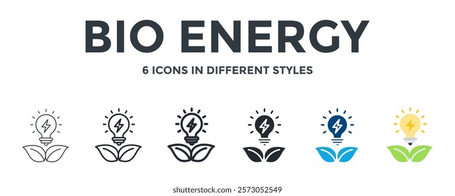 Bio Energy Icon In Different Style Vector Illustration. Designed In Thin Line, Regular Line, Bold Line, Glyph, Color Fill, And Flat Style Can Be Used For Web