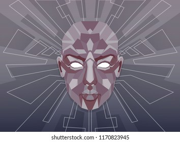  Bio face scanning, polygonal vector illustration, intellectual scan