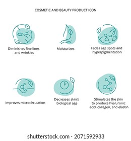 Bio face serum cosmetic and beauty product icon set for web, eco packaging design. Vector stock illustration with abstract elements isolated on white background. EPS10 