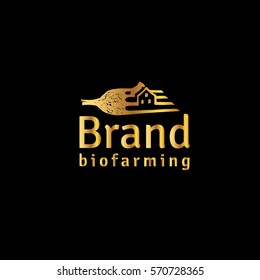 Bio farming golden vector logo design template