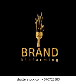 Bio farming golden vector logo design template