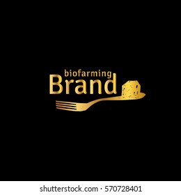 Bio farming golden vector logo design template