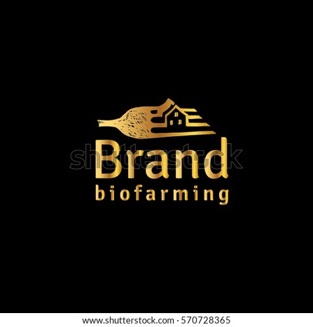 Bio farming golden vector logo design template