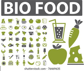 bio food icons, signs, vector illustrations