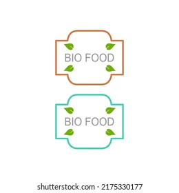 Etiquetas bioalimentarias, insignias en dos variantes de color (marrón, azul) aisladas en blanco