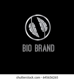 Bio food vector logo. Healthy organic fresh food production silver label