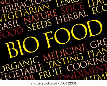 BIO FOOD word cloud collage, food concept background