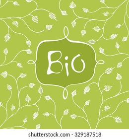 Bio. Frame with branches and leaves in green colors. 