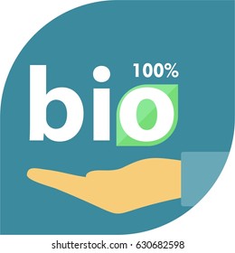 bio friendly icon, with hand, green, blue logo