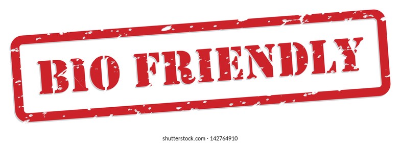 Bio friendly red rubber stamp vector for food nutrition concept