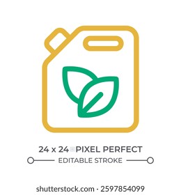 Bio fuel colorful line ui icon. Jerrycan with leaves. Eco friendly petroleum usage. Sustainable sources usage. Isolated vector duotone linear symbol. User interface element, pixel perfect