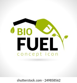 Bio fuel concept with petroleum pump with green leaf flat vector illustration