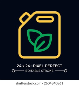 Bio fuel dark color line ui icon. Jerrycan with leaves. Eco friendly petroleum usage. Sustainable sources usage. Vector duotone outline symbol isolated. User interface element, pixel perfect