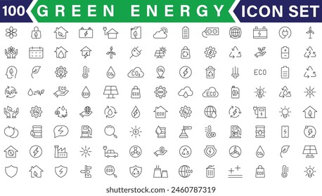 Bio Fuel, Green Energy Line Icon Set. Renewable Nature Power Linear Pictogram. Recycling Environmental Resource Outline Symbol. Eco Electric Energy. Editable Stroke. Isolated Vector Illustration