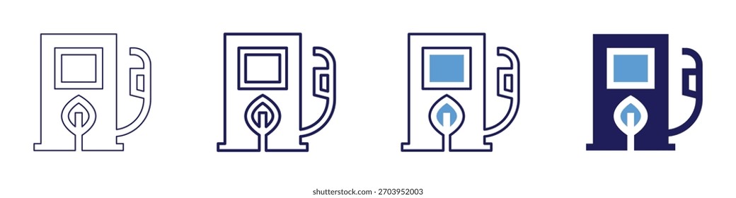 Bio-Kraftstoff-Symbol in 4 verschiedenen Stilen. Dünne Linie, Linie, Fette Linie, Duotone. Duotone-Stil. Bearbeitbarer Strich.