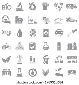 Bio Fuel Icons. Gray Flat Design. Vector Illustration.