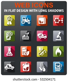 bio fuel icons set in flat design with long shadow