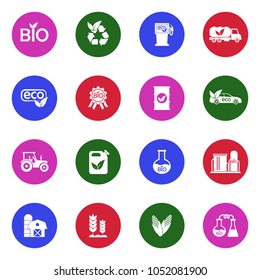 Bio Fuel Icons. White Flat Design In Circle. Vector Illustration. 