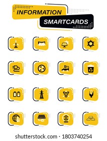 BIO Fuel industry color vector icons on information smart cards for user interface design
