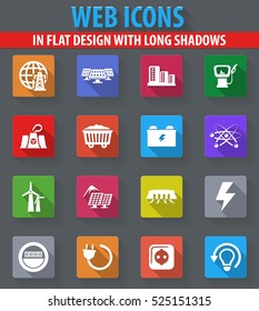 BIO Fuel industry web icons in flat design with long shadows
