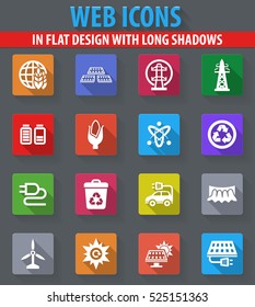 BIO Fuel industry web icons in flat design with long shadows