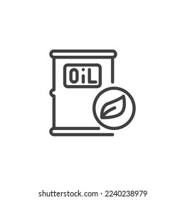 Bio fuel line icon. linear style sign for mobile concept and web design. Oil barrel and leaf outline vector icon. Symbol, logo illustration. Vector graphics