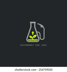 Bio fuel logo. Eco-friendly fuel symbol on black background