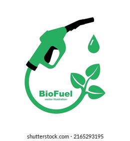 Bio fuel logo. Ecological fuel icon. Green eco pump. Petrol station sign. Green leaf pump. Vector illustration flat design. Isolated on white background.