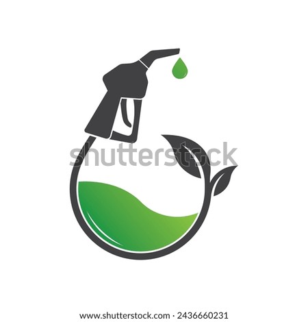 Bio fuel logo. Ecological fuel icon. Green eco pump. Petrol station sign. Green leaf pump. Vector illustration flat design.