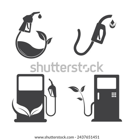 Bio fuel logo. Ecological fuel icon. Green eco pump. Petrol station sign. Green leaf pump. Vector illustration flat design.